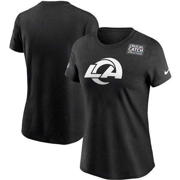 Women's Los Angeles Rams 2020 Black Sideline Crucial Catch Performance NFL T-Shirt(Run Small)